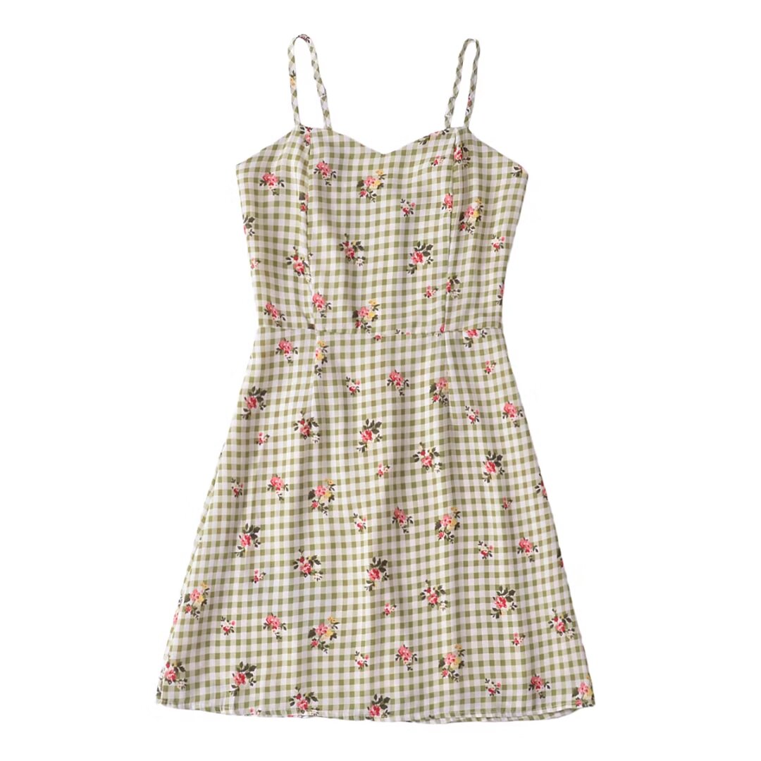 French Pastoral Plaid Slip Dress