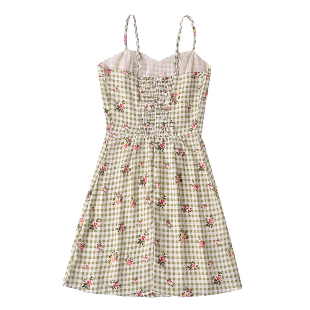 French Pastoral Plaid Slip Dress