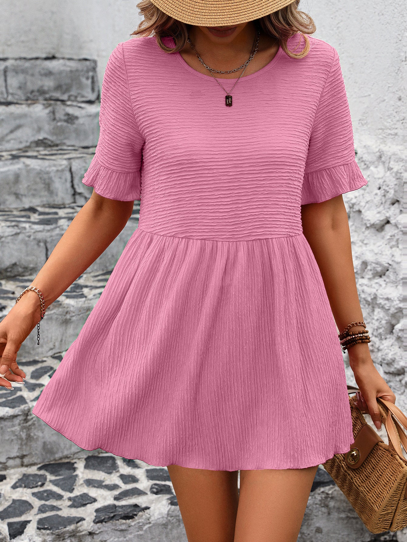 Round Neck Loose Short Sleeve Dress