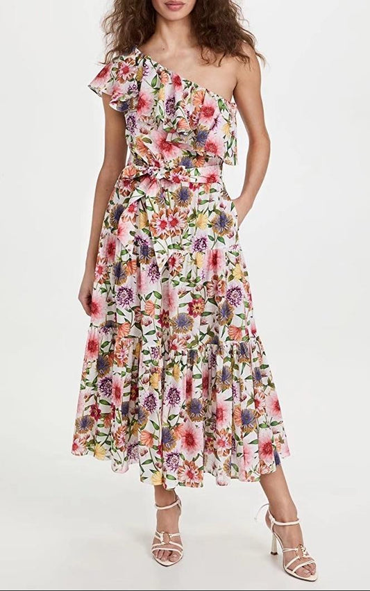 Ruffled Printed Casual Tiered Sundress