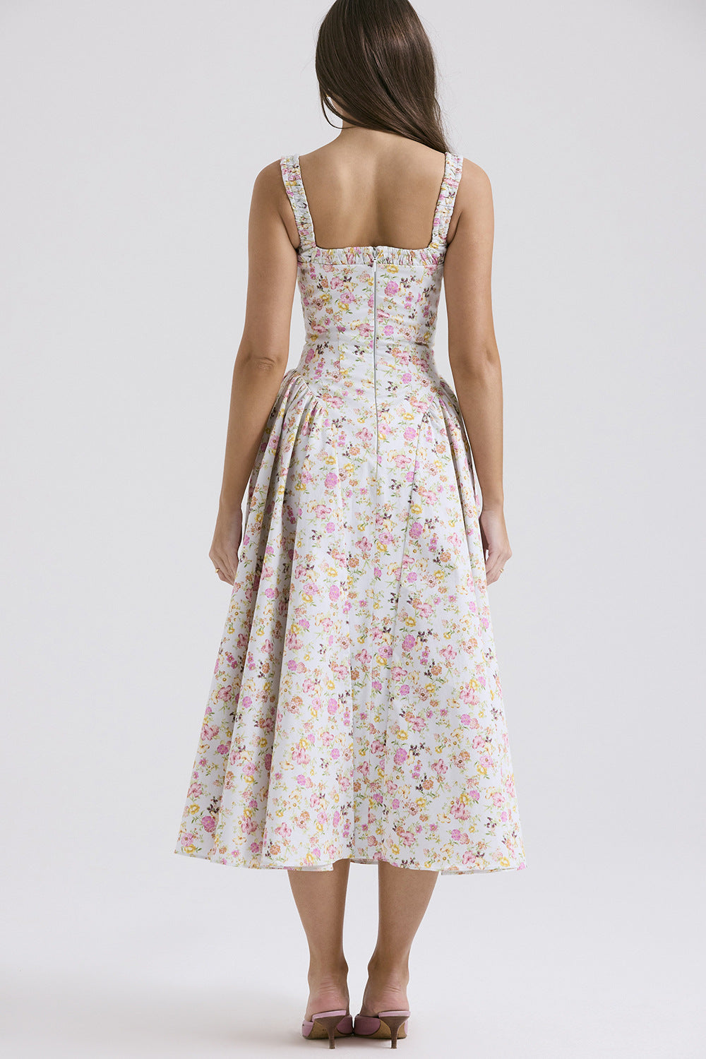 Floral Bohemian Slim Backless Mid Length Dress