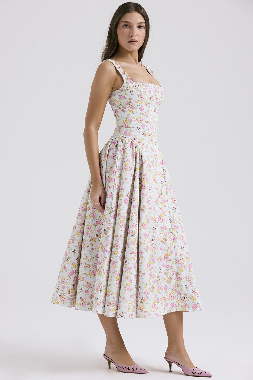 Floral Bohemian Slim Backless Mid Length Dress