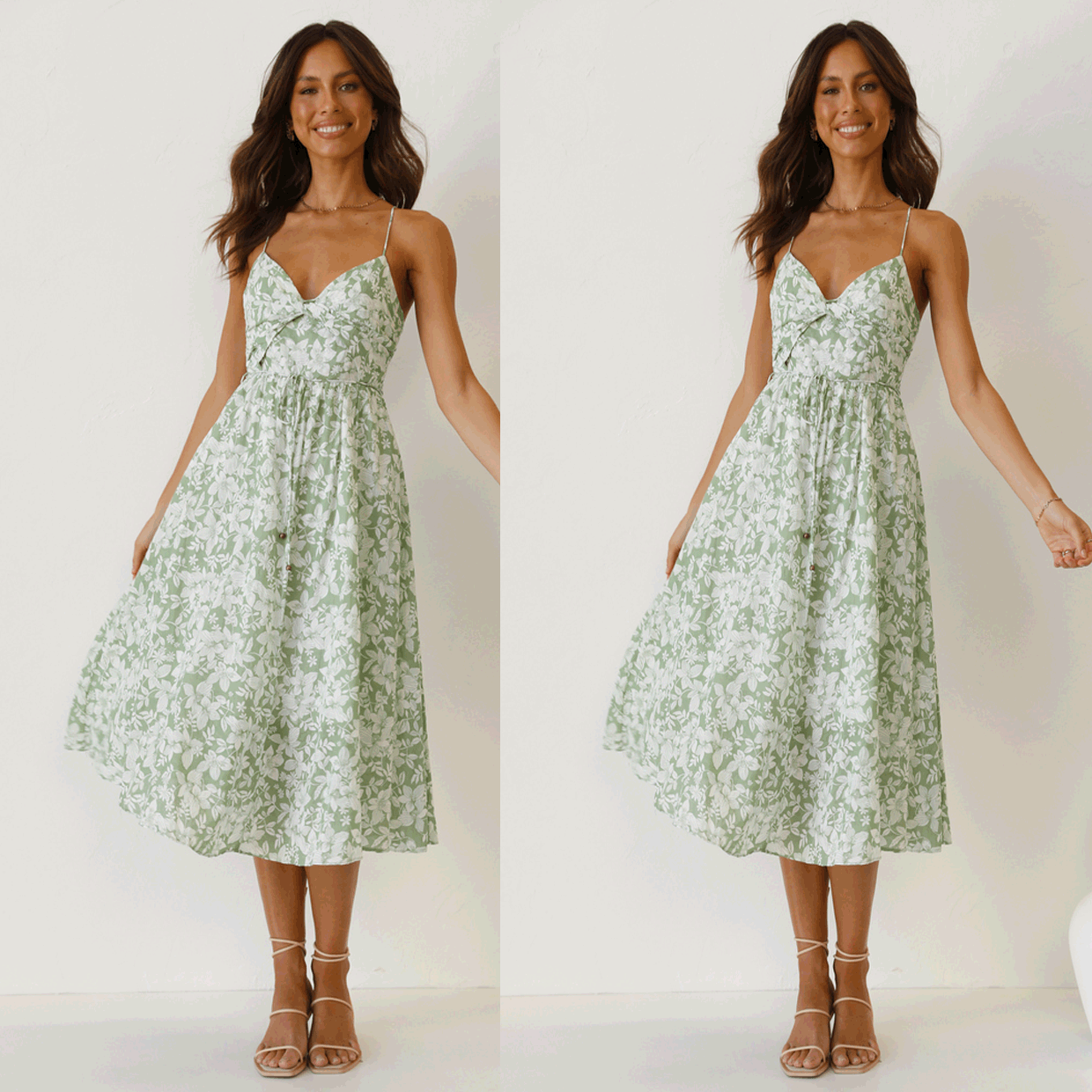 Sweet Spaghetti-Strap Floral Dress