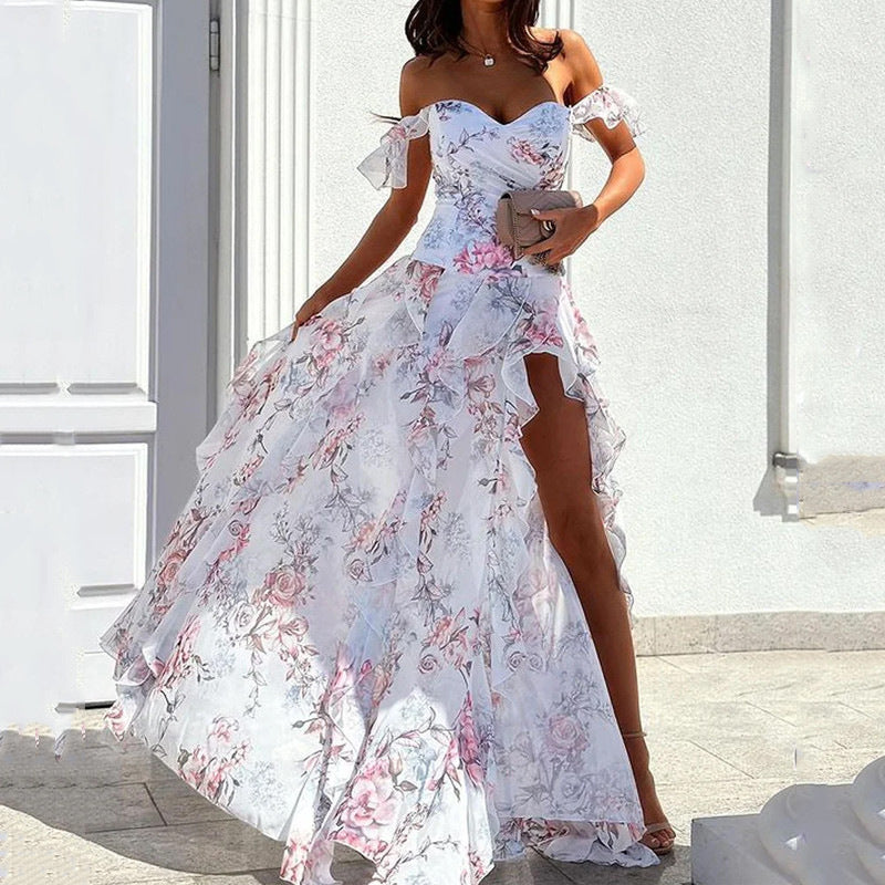 Summer Off Shoulder Sleeveless Split Waist Dress