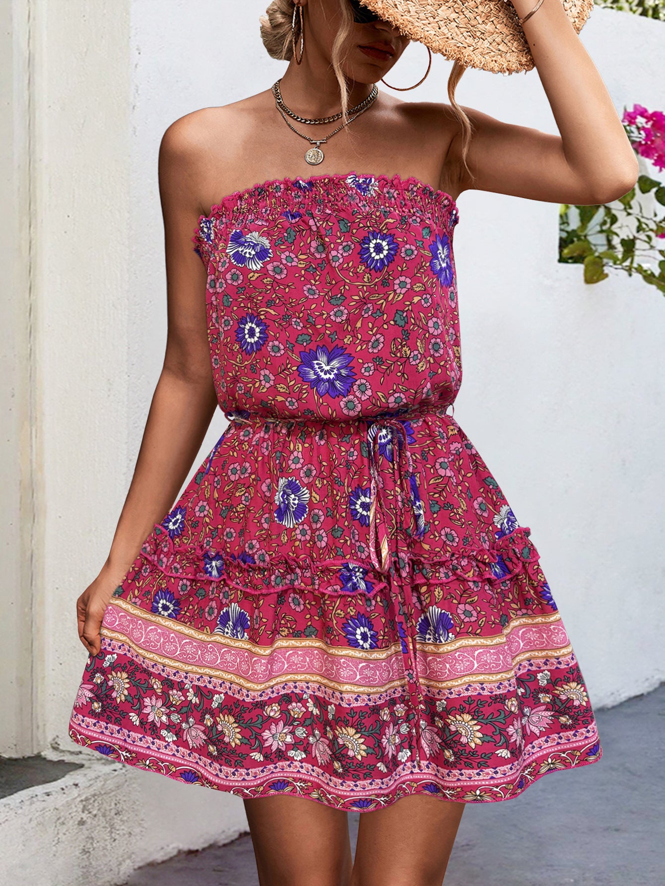 Bohemian Floral Smocking Tube Top Dress