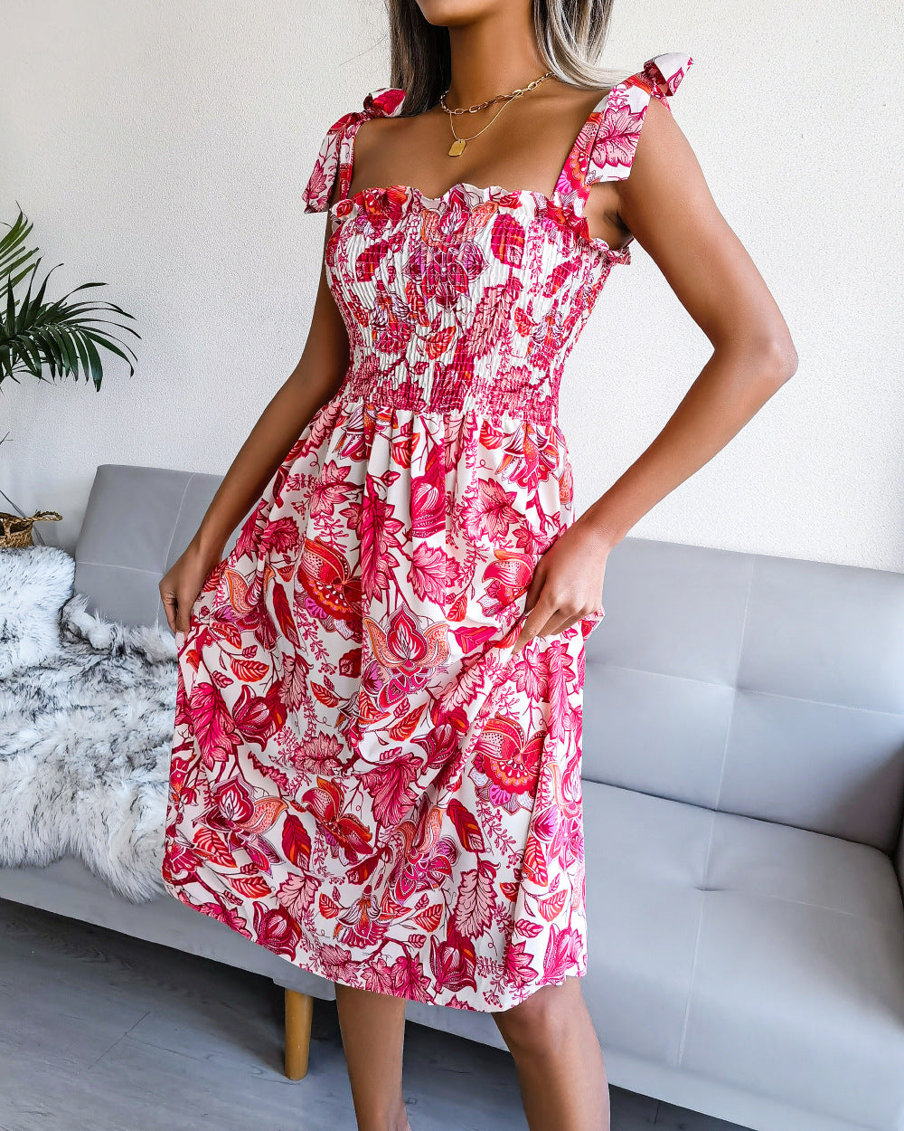 Sleeveless Strap Floral Midi Sundress